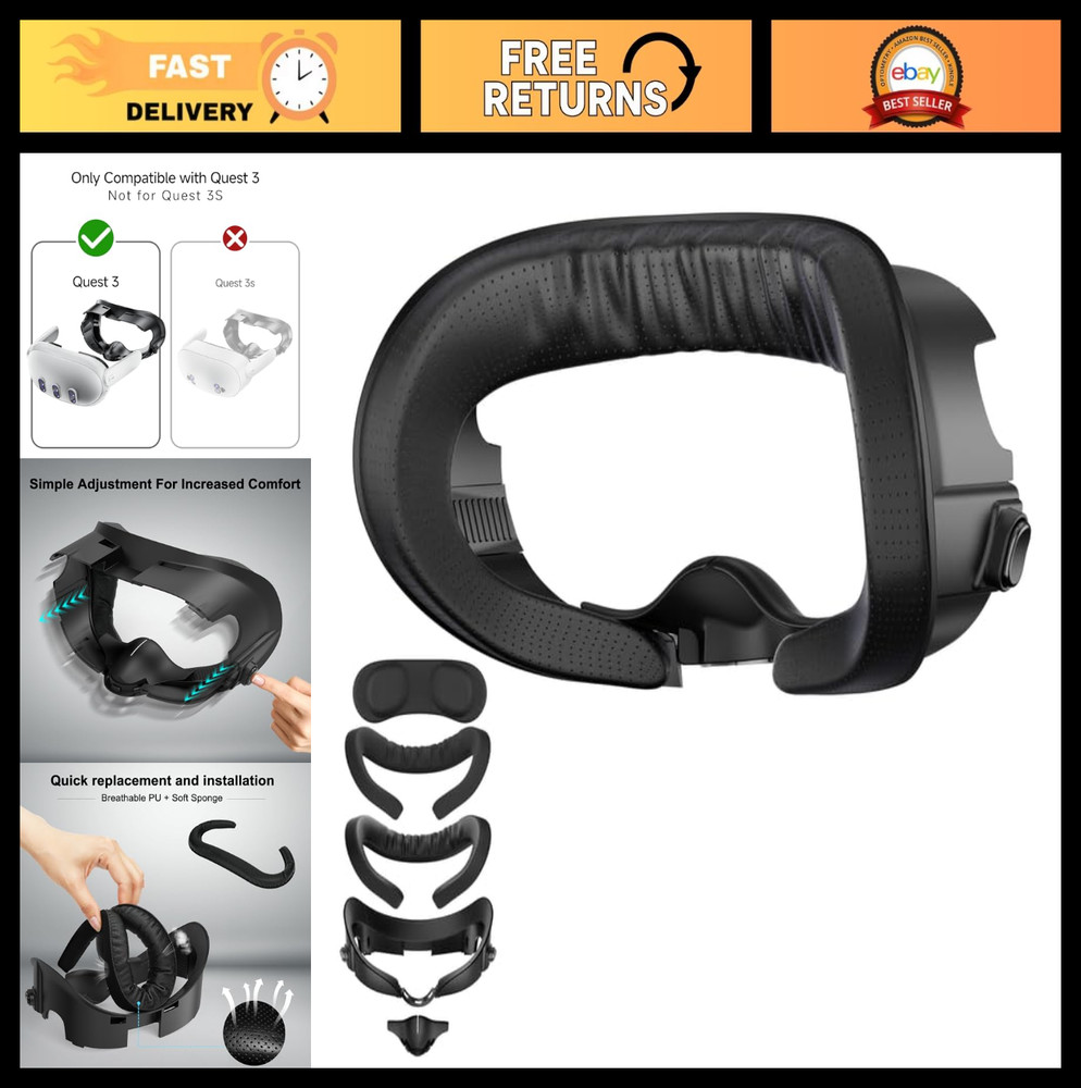 Adjustable Facial Interface for Meta Quest 3 - Breathable Foam Pads & Light-Bloc