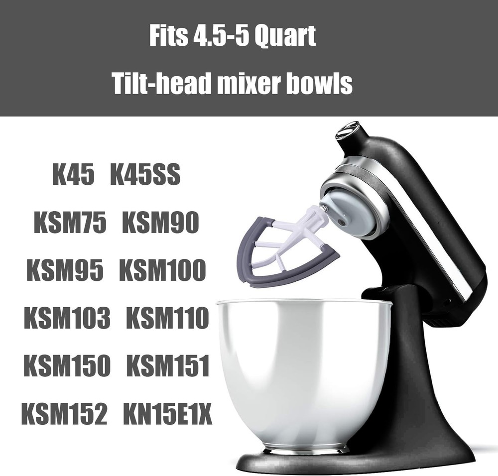 4.5/5 Quart Flex Edge Beater for KitchenAid Mixer Flat Paddle Attachments