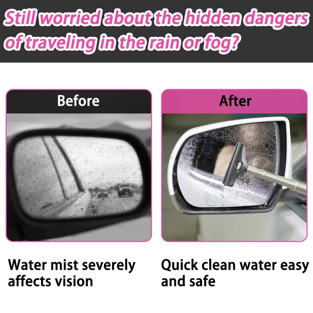 Car Side Mirror Squeegee Retractable Rearview Wiper Universal 2 Pack