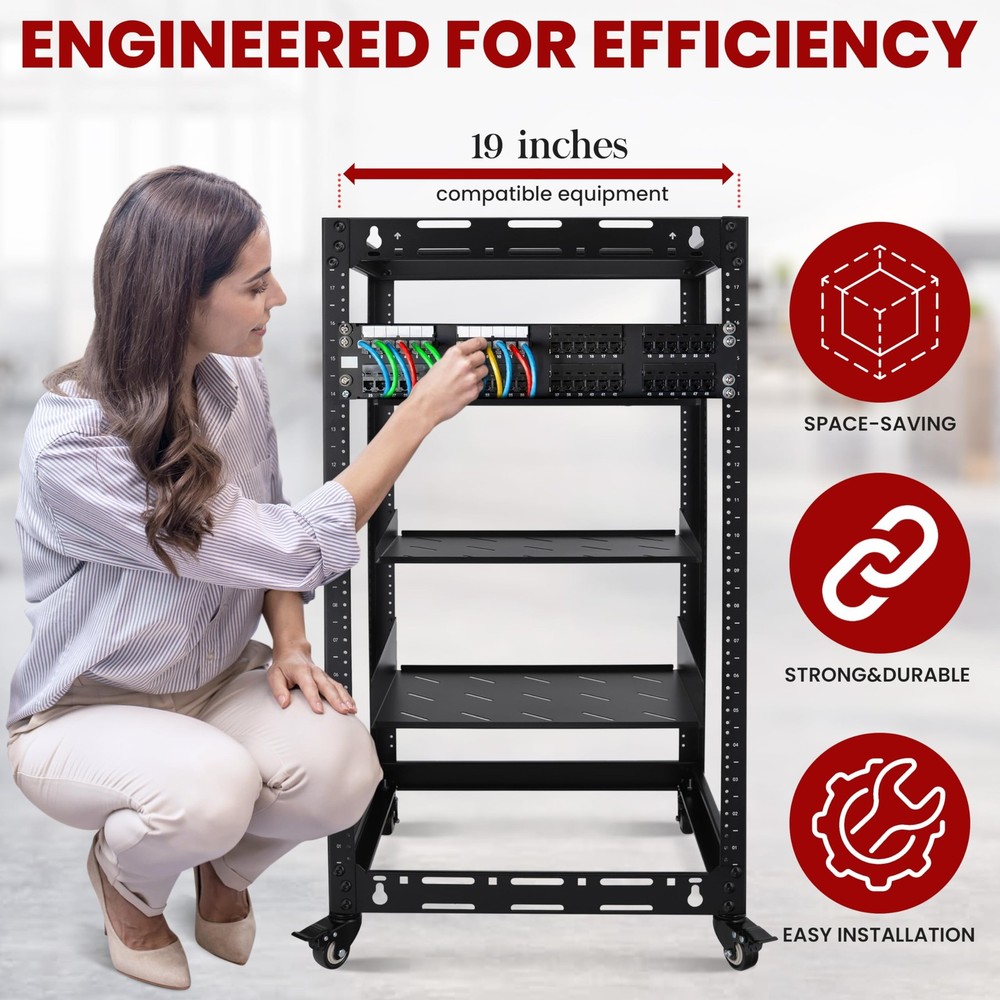 Pyle 20U Open Frame Server Rack - Wall Mount Network Rack for Servers