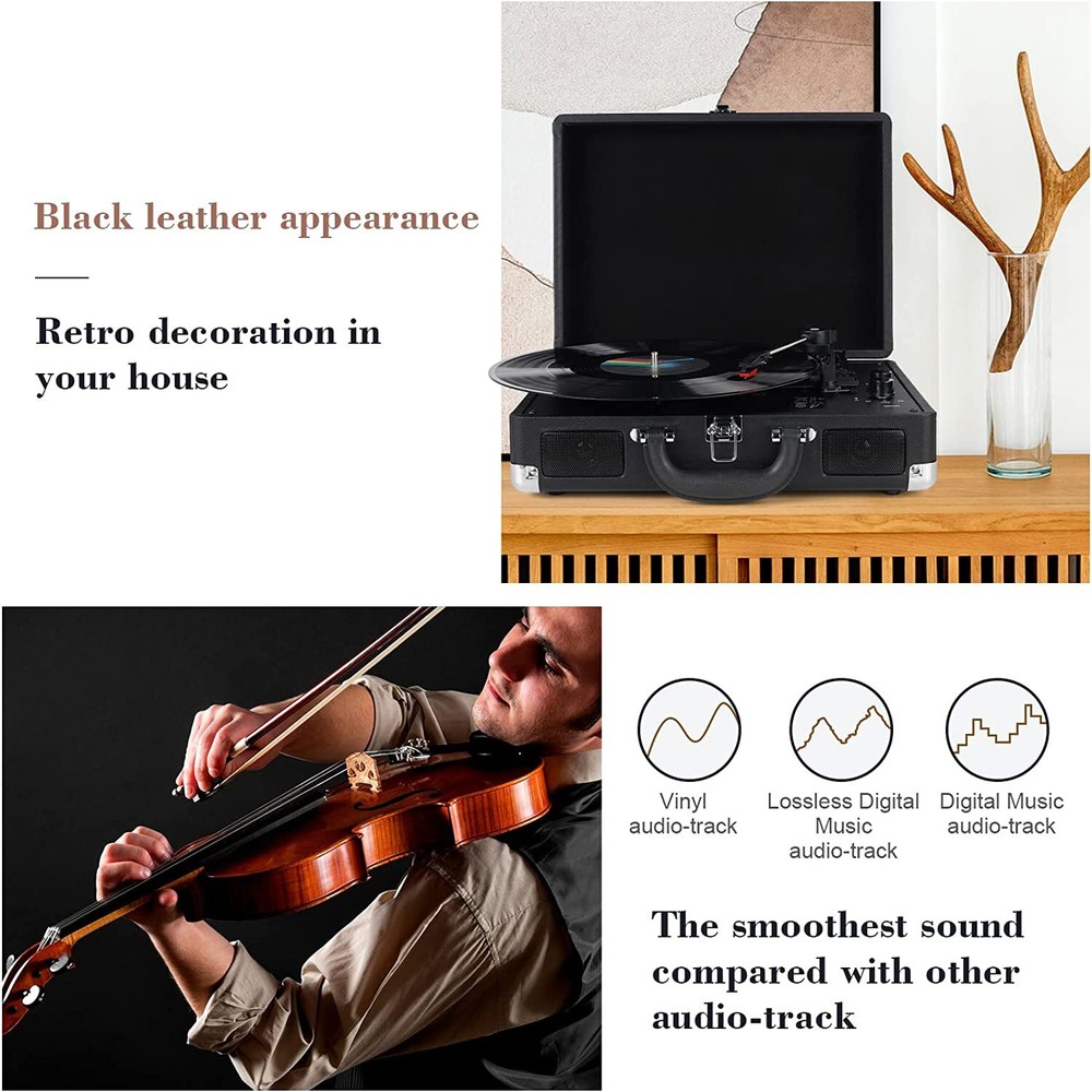 Vinyl Record Player Wireless Turntable Bluetooth 3-Speed Portable Suitcase RCA