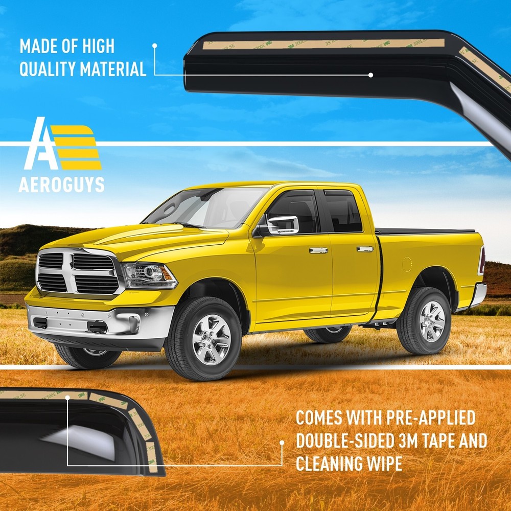 Side Window Deflectors Rain Guards for 2009-2018 Dodge RAM Quad Cab