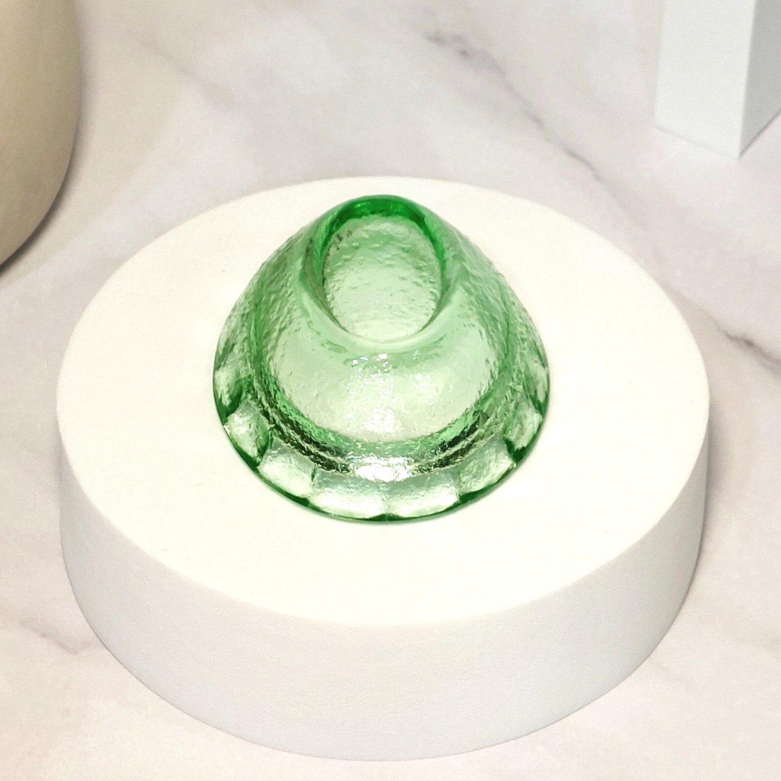 Green Depression Style Glass Mini Hen on Nest Chicken Salt Dish, Vintage Style