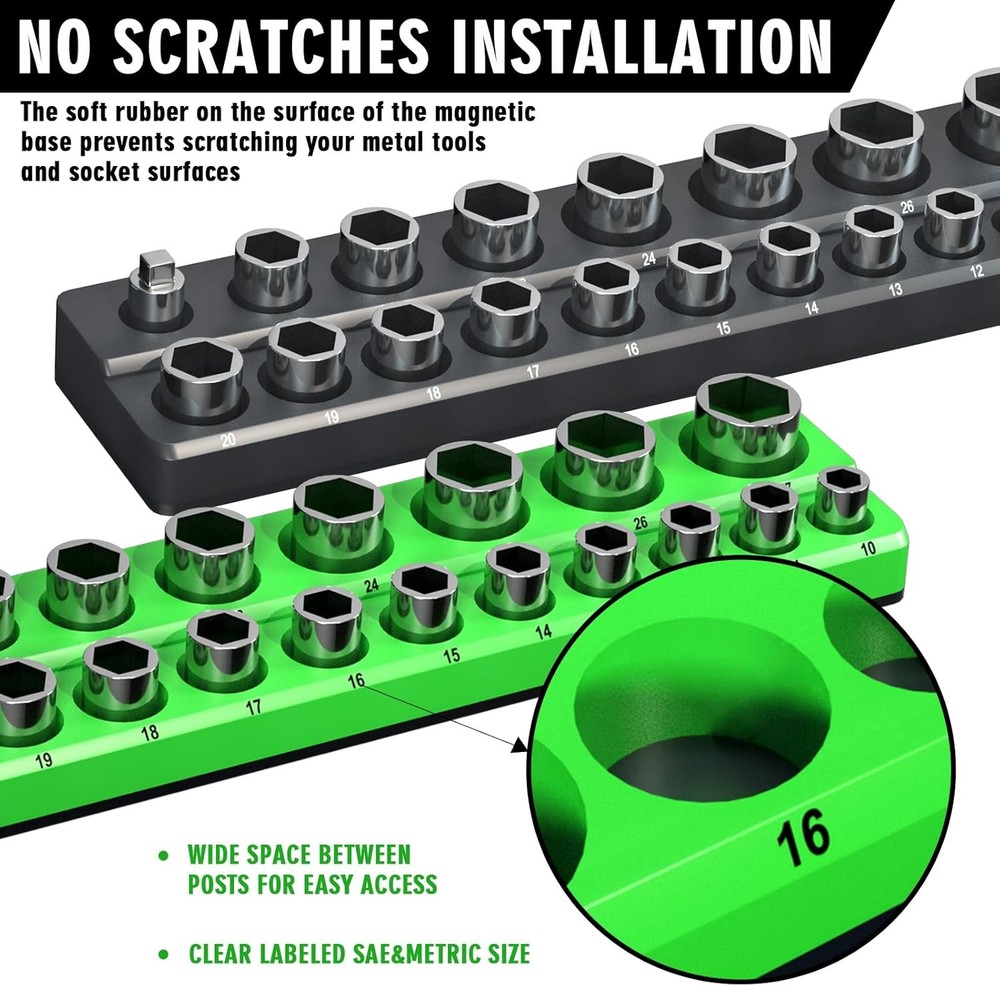 Magnetic Socket Organizer Holder Set For Tool Box Drawer, Toolbox Organization