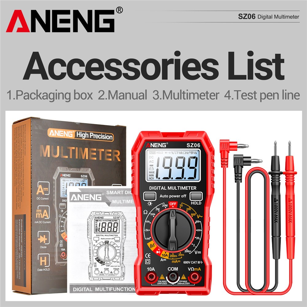 LCD Digital Multimeter Voltmeter Ammeter Ohmmeter Volt AC DC Tester Leads Meter