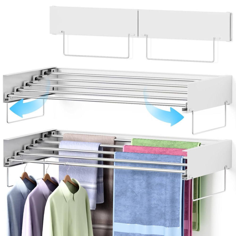 Wall Mounted Drying Rack, Laundry Clothes Drying Rack Foldable, Collapsible H...