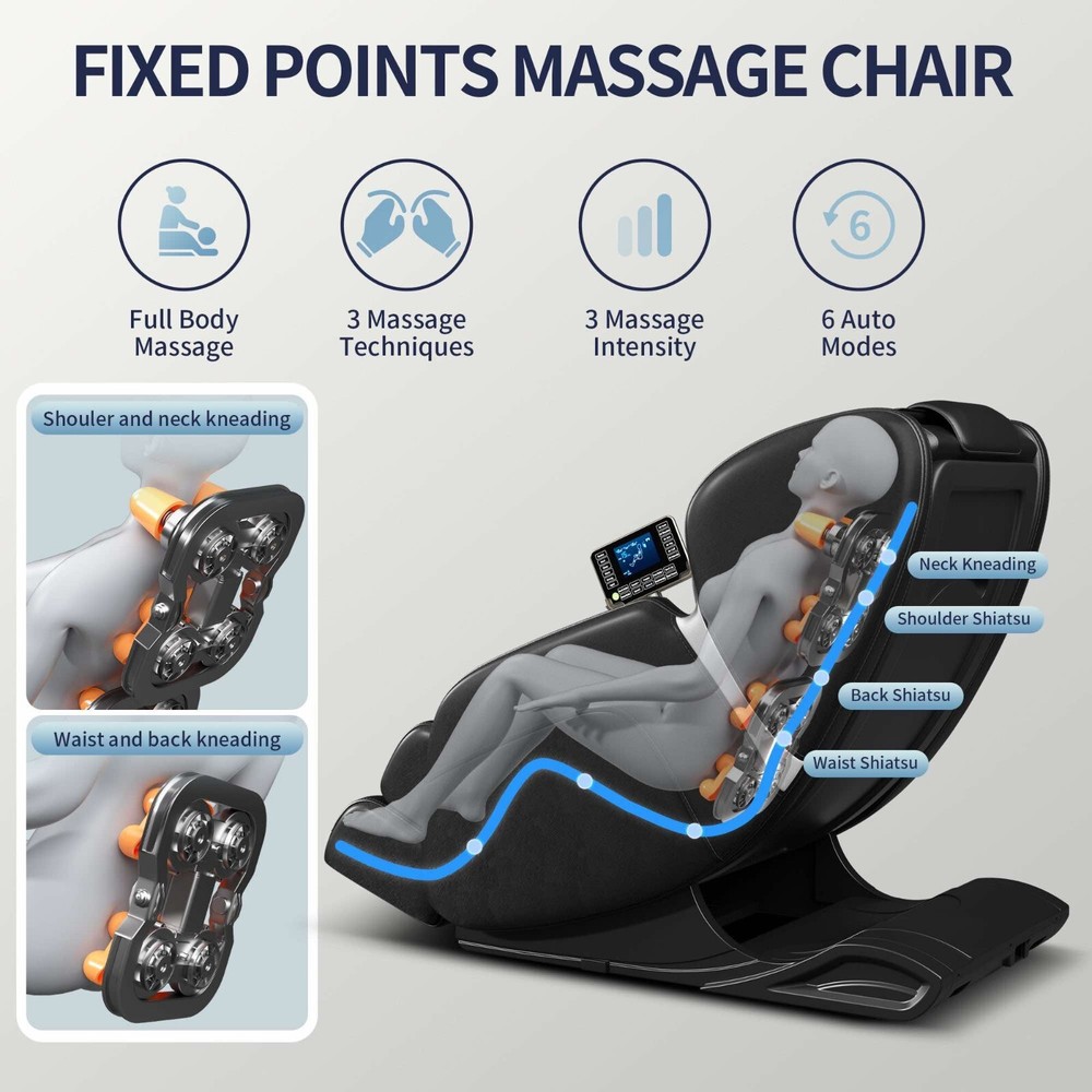 Full-Body Zero Gravity Massage Chair with Deep Tissue Rollers, Lcd, Touchscreen