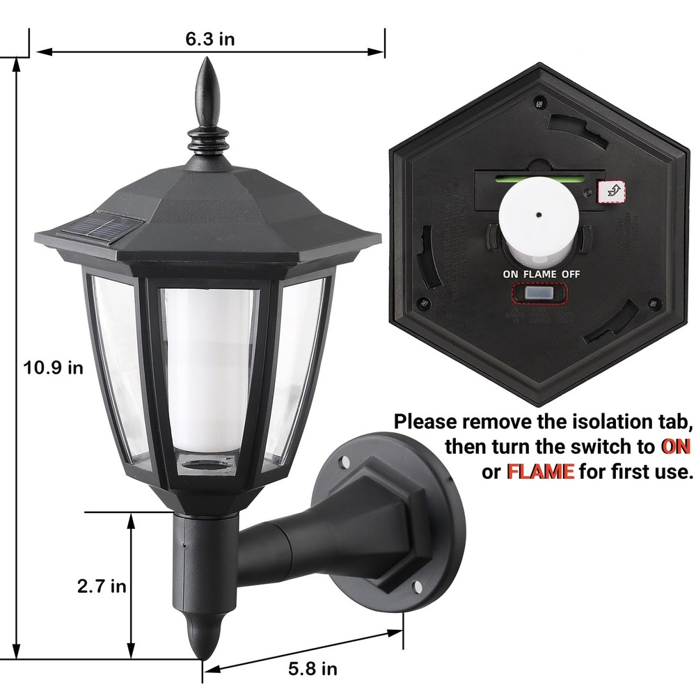 Dynaming 2 Pack Solar Flame Wall Lanterns Outdoor, Powered Mounted Sconce