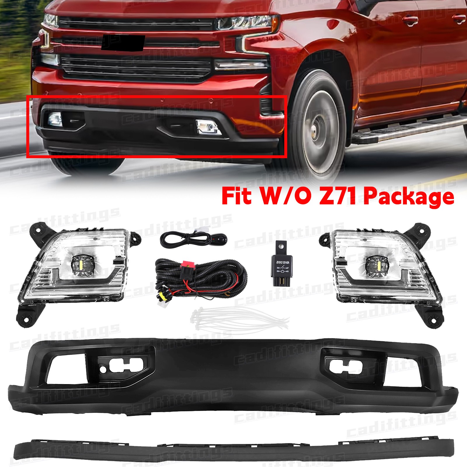 For 2019-2021 Silverado 1500 Front Bumper Cover Lower Valance W/LED Fog Lights
