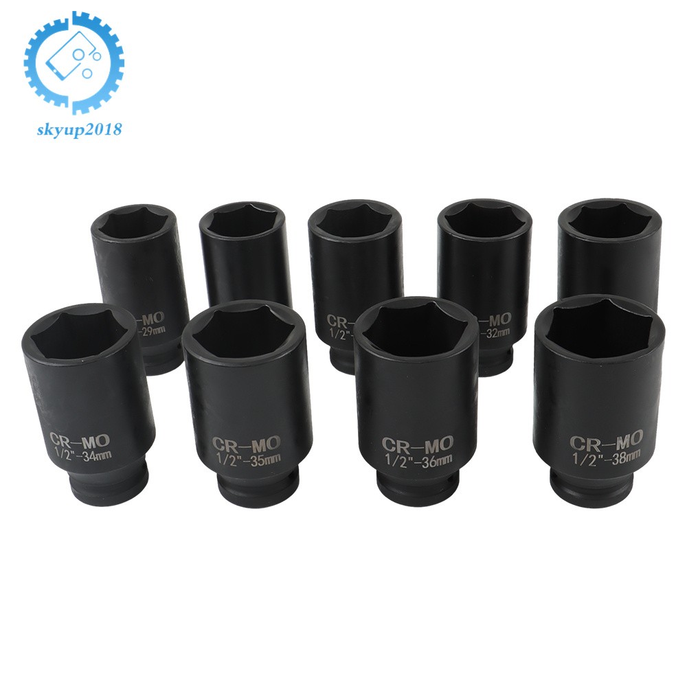 9pcs 29-38mm 1/2" Drive Metric Axle Hub Nut Socket Deep Impact Socket Tool Kit