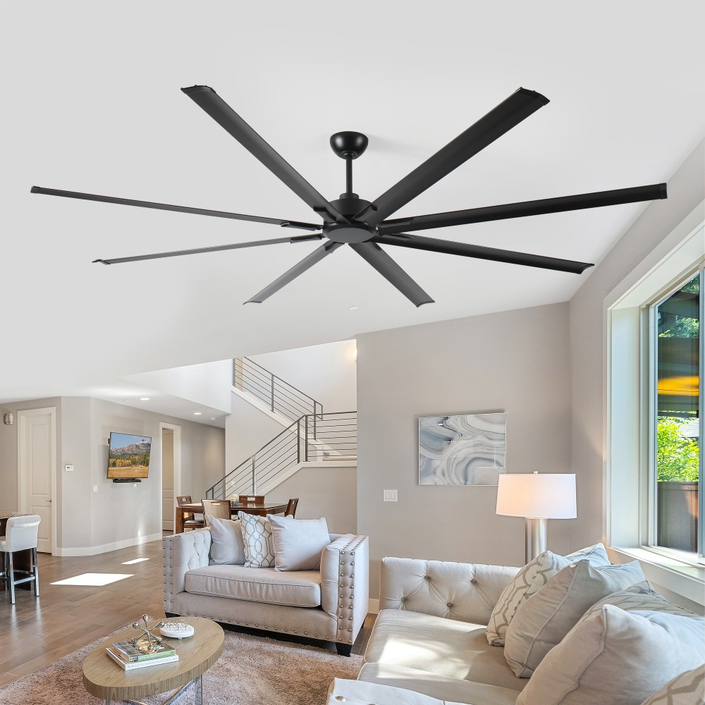 96" Industrial Ceiling Fan w/ Remote, 8 Blades, 5-Speed, for Home/Shop