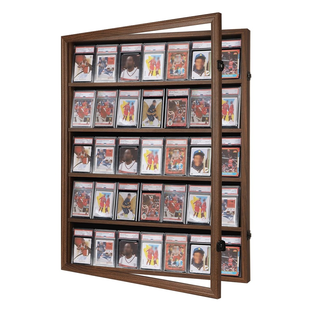 VERANI Baseball Display Case - 35 Large-Vertical-Walnut-Blacklock, Walnut