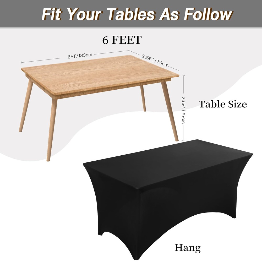 Fixwal 6 Pack Table Cover, 6FT Spandex Table Cloth Fitted Rectangular Tablecl...