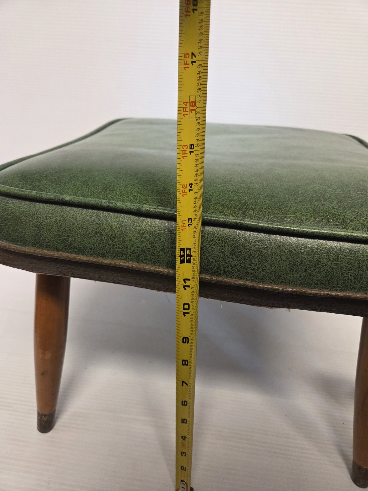 VINTAGE WONDERFUL MID CENTURY, AVOCADO GREEN VINYL, FOOT STOOL WITH LEGS!