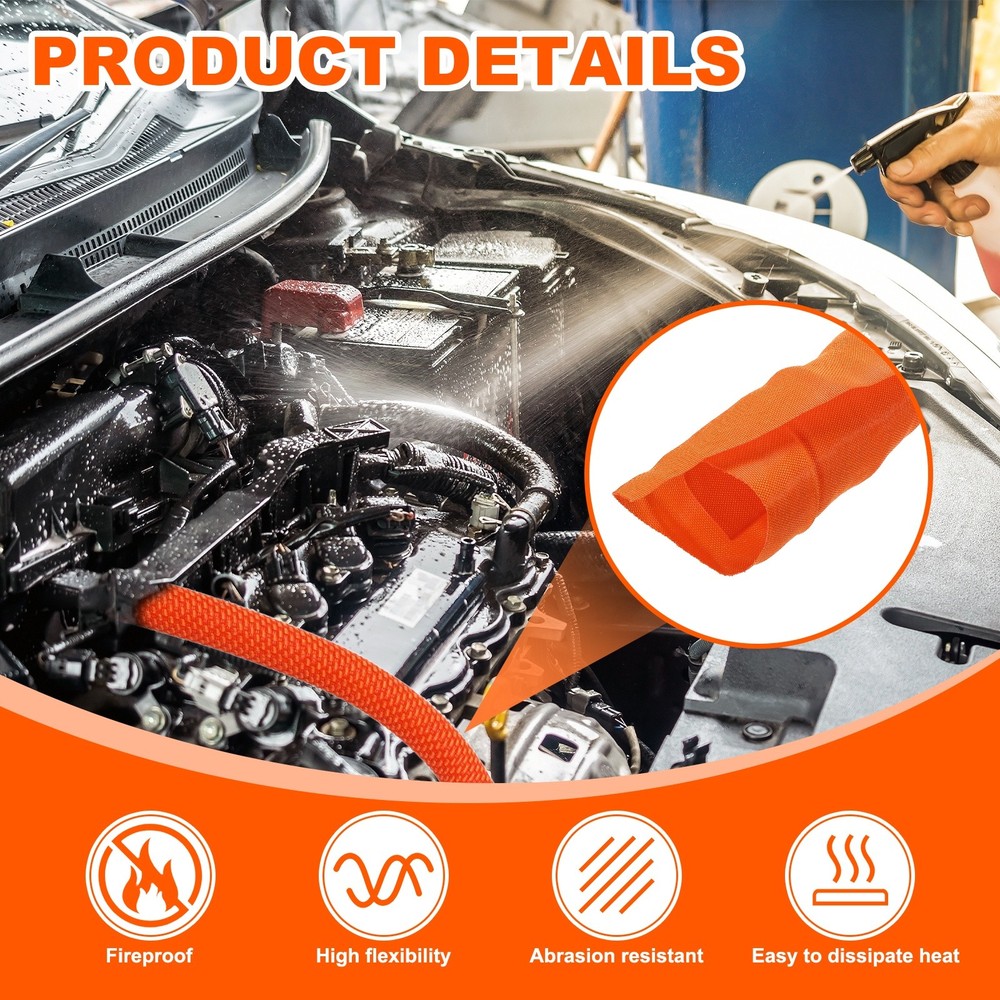 Wire Split Braided Cable Management Sleeve, Orange (2" - 7 Feet)