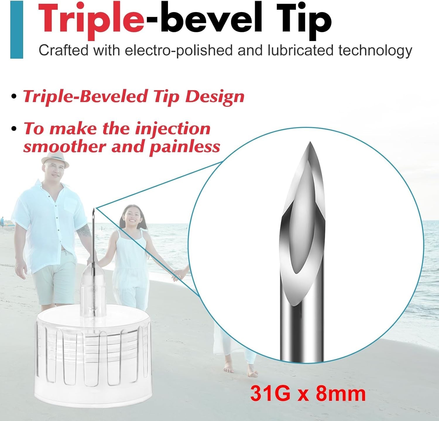 Pen Tips Silicone 31G x 8mm Box of 100 Extra-Thin Wall for Universal Fit