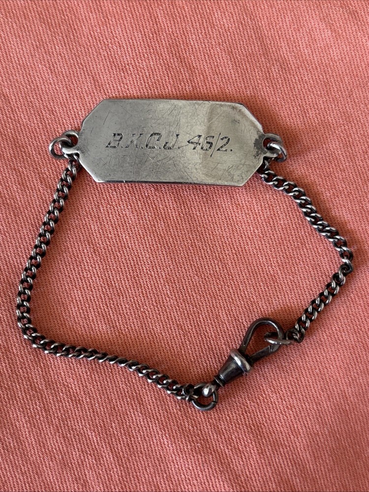 WWII Soldiers Silver Identity Bracelet B.K.C.J. 45/2 - I. C. May Engraved 7.00g