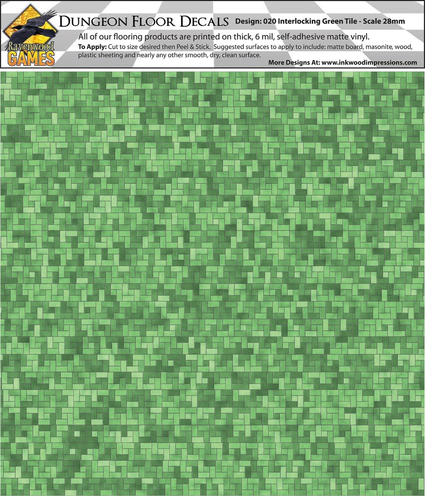 Dungeon Flooring Design 020 Interlocking Green Tiles DIY 28mm Miniature Decals