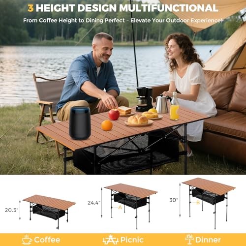 Portable Folding Camping Table, 4-6 Wood Grain-adjustable Table Legs-foldable
