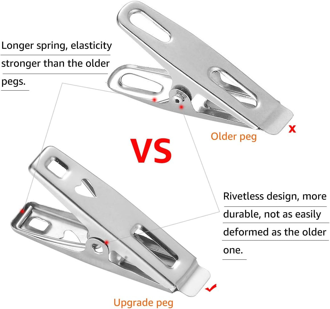 60 PCS Strong Stainless Steel Clothes Pins Metal Laundry Clips with Storage Box