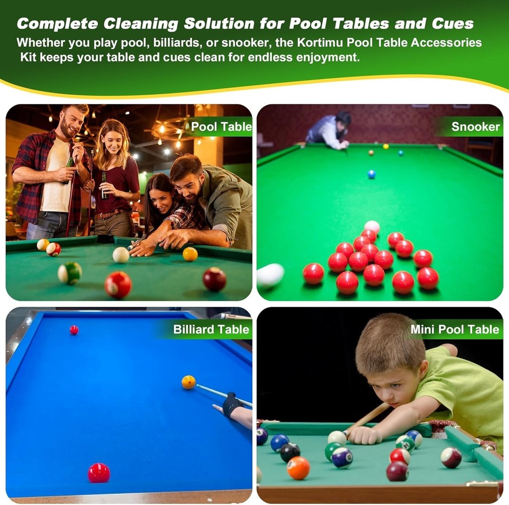 Billiard Pool Table Accessories Kit: 10 Piece Set with 2 Pool Table Brushes,2 Fe