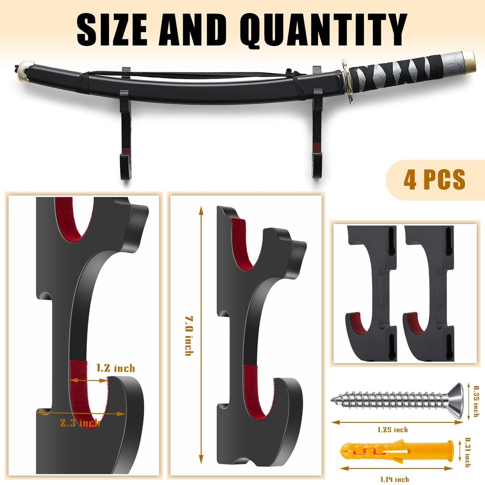 4 Pcs/ 2 Sets Sword Wall Mount Samurai Sword Wall Hanger Holder Adjustable Di...