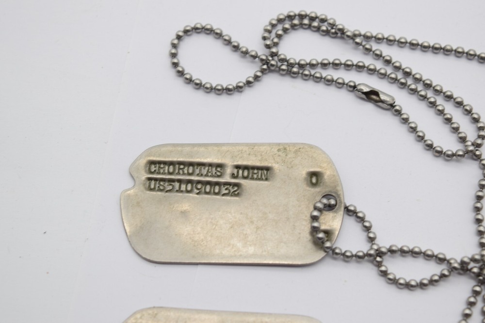 Vintage US Army WW2 Era Military Dog Tags w Bead Ball Chain