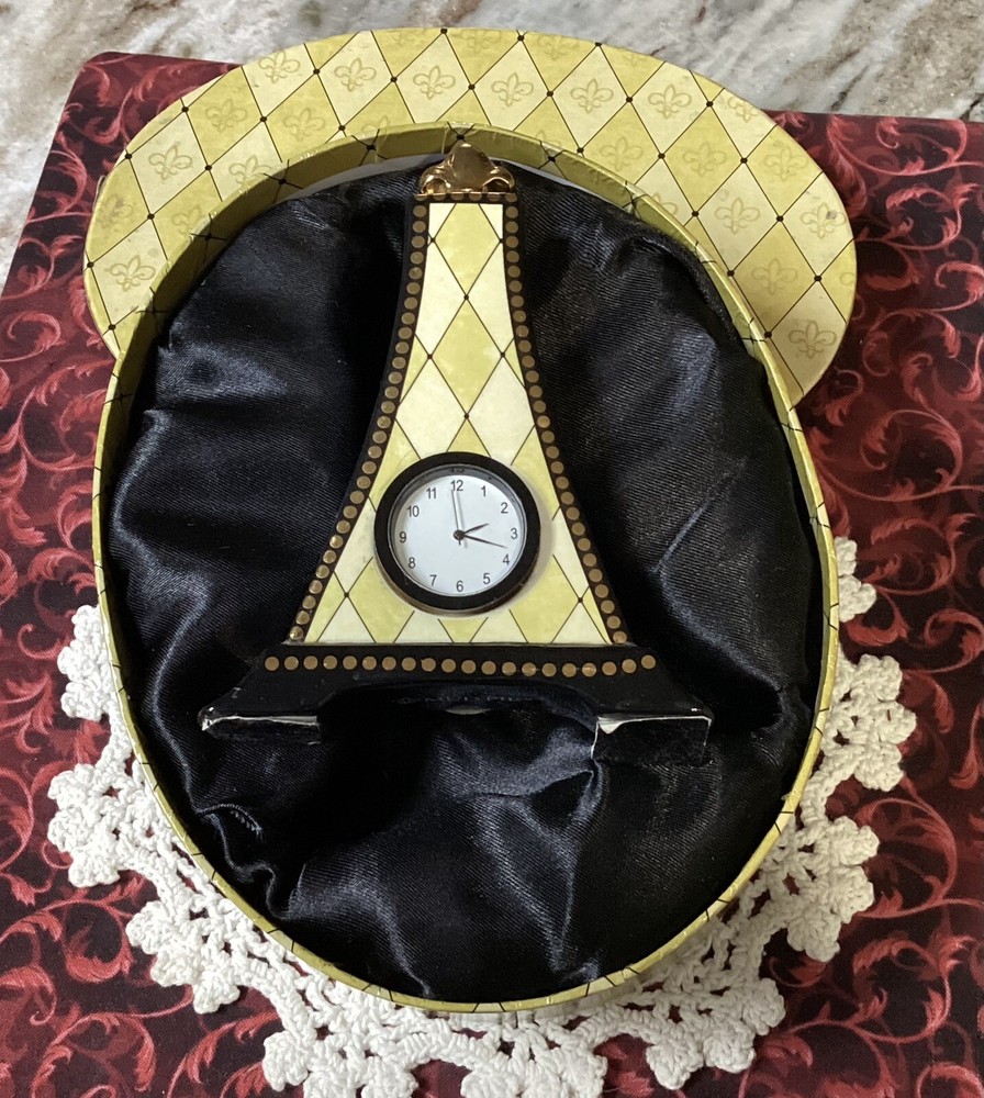 Mud Pie Eiffel Tower Table Clock 4.75” Tall-Works-Original Box