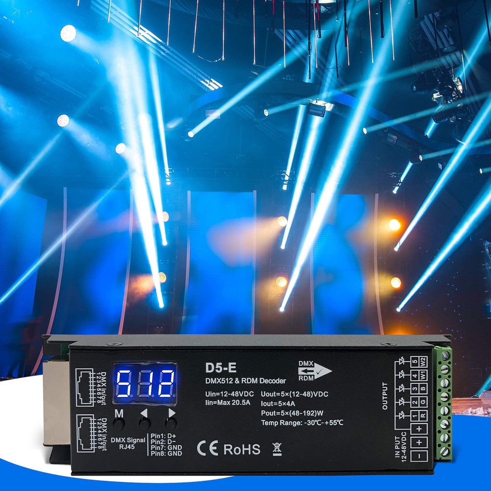 5 Channel DMX512 Decoder RDM RGBCCT LED Controller PWM Dimmer 12V48VDC