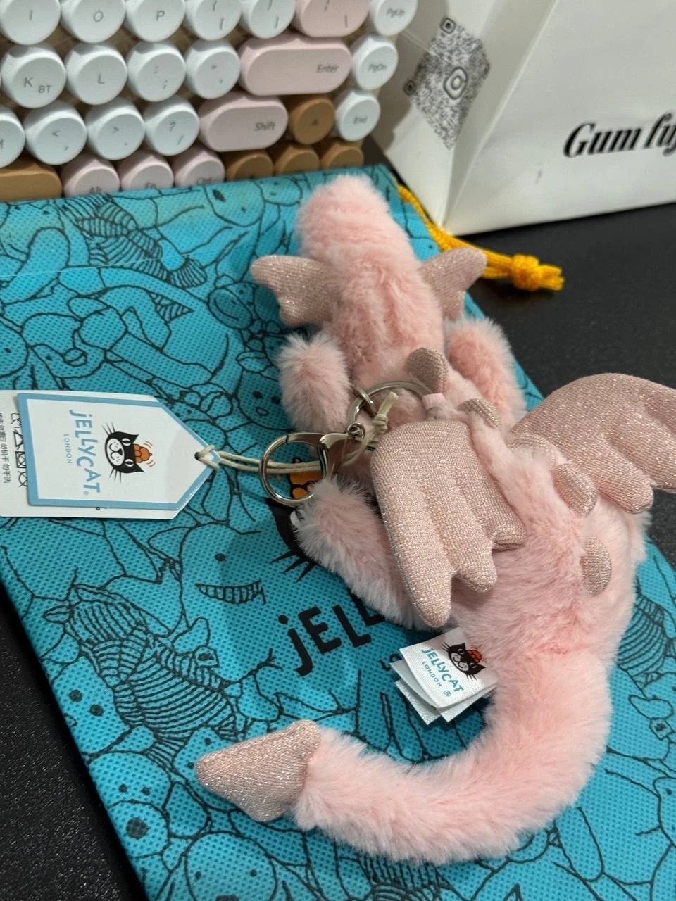 Jellycat Pink Dragon Bag Charm Plush Keychain NWT Gift
