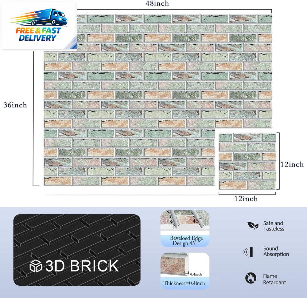 12Pack Acoustic Panels, Self-Adhesive 3D Brick Pattern Sound Proof Panels for Wa