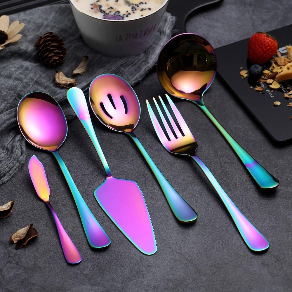 Rainbow Serving Spoons Set 6 Pieces, Serving Utensils Set Include Cake Server...