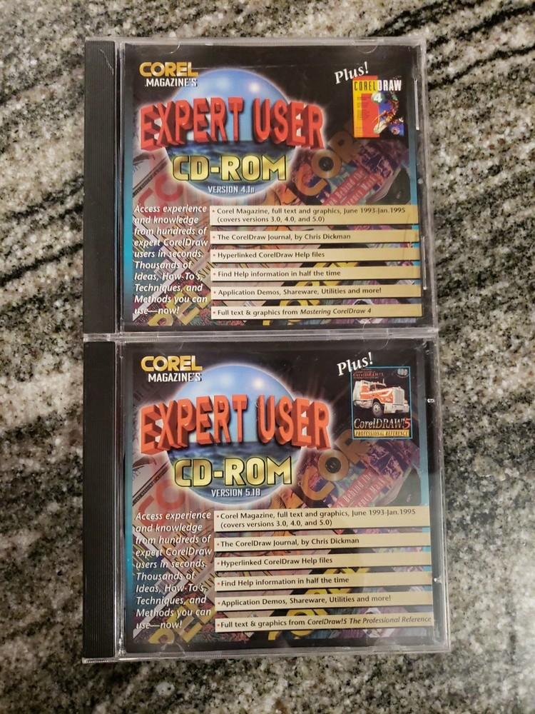 2 - Lot Corel Draw 4 & 5 PC CD ROM Software Desktop 1995 Windows 95