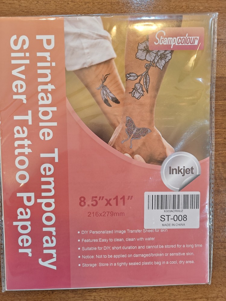 Stampcolour Printable Temporary SILVER Tattoo Paper 10 sheets
