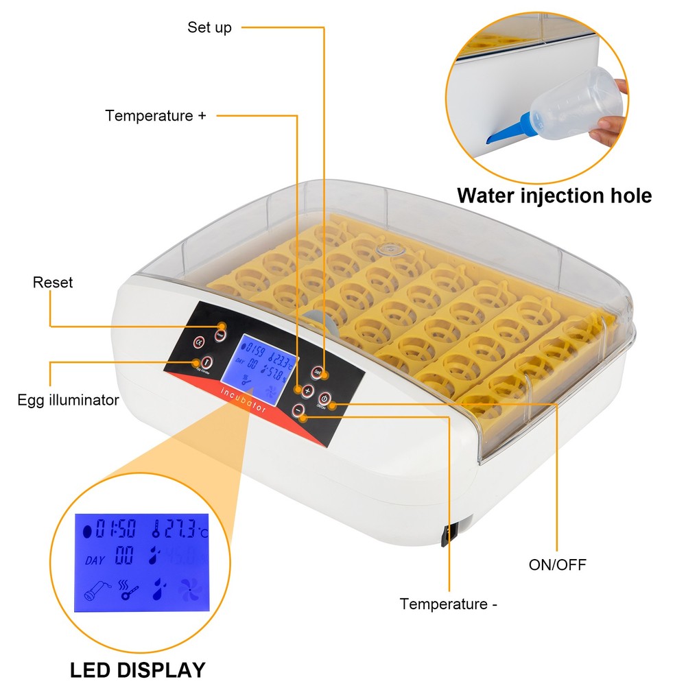 Smart Digital 42 Eggs Incubator Auto Turning Birds Hatcher Visual Window New