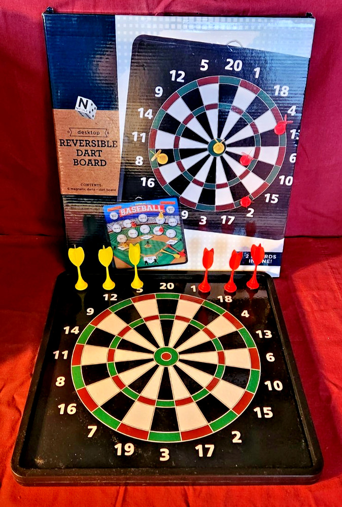 Reversible Dart Board - Tradition & Baseball Version - Includes 6 Magnetic Darts