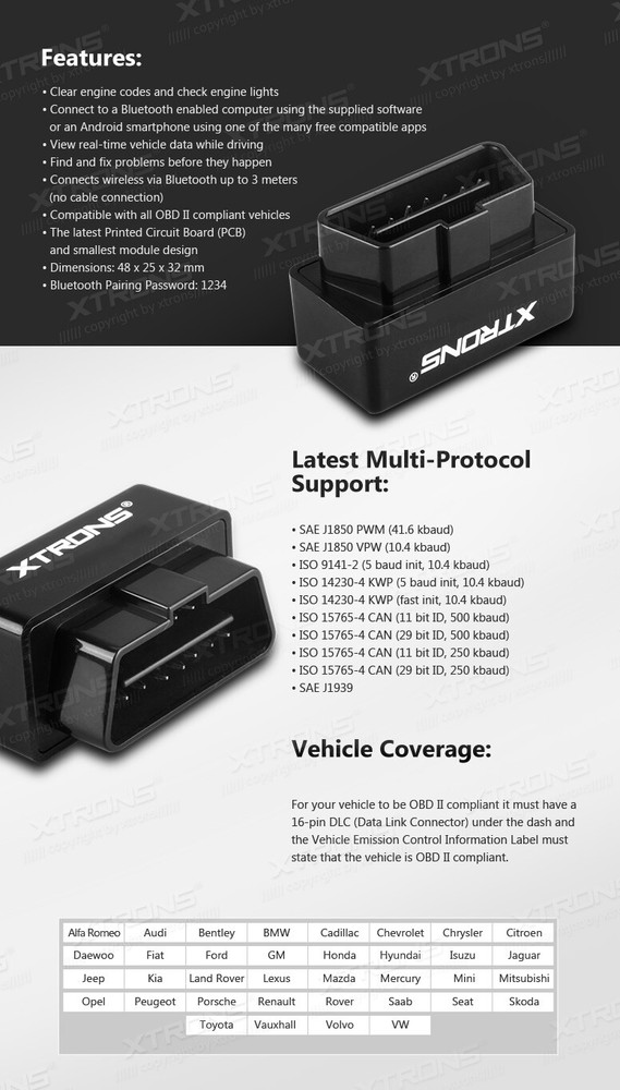 OBD2 OBDII Scanner Bluetooth Scanning Tool Adapter for Android Car Stereo Radio