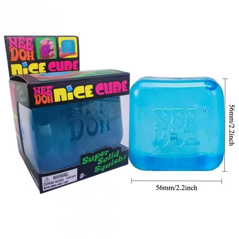 Nee Doh Nice Cubes Ice Cube Toy Fidget Super Solid Squish Blue