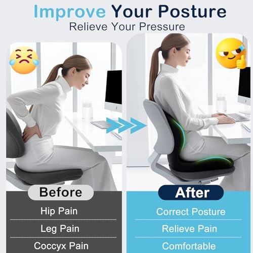 Seat Cushion, Office Chair Cushion, L-Shaped Ergonomic Car Seat Cushions, Black