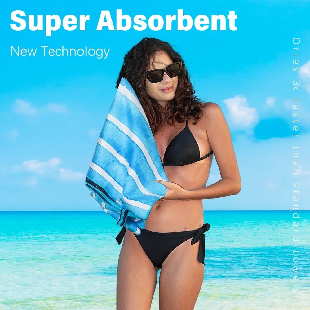 2 Pack Microfiber Lightweight Beach Towel Sand Free Quick Dry Absorbent Thin ...