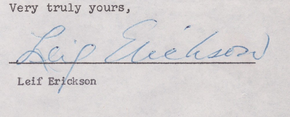 LEIF ERICKSON - DOCUMENT SIGNED 10/04/1956