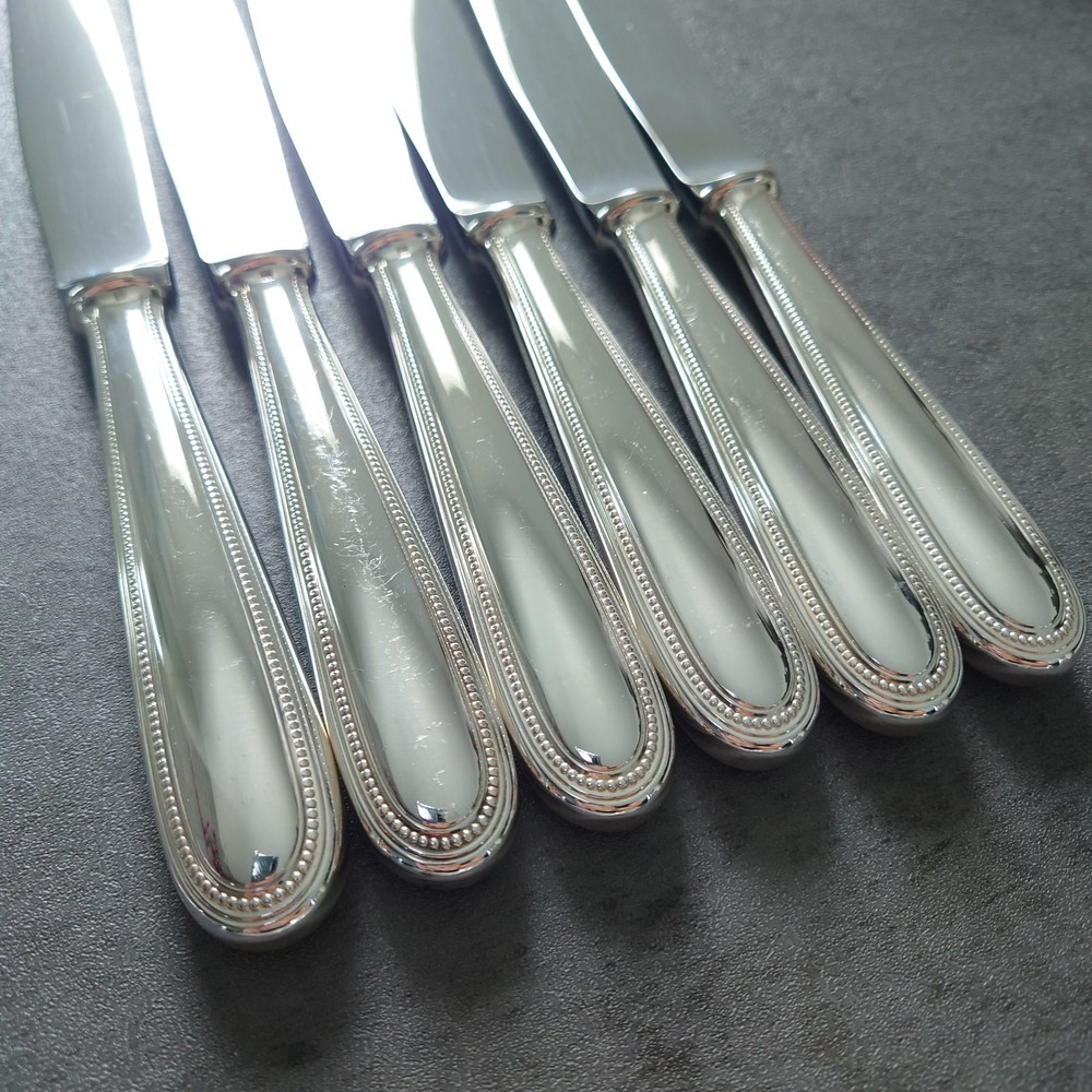 Christofle Perles 6pcs Silverplate Flatware Table Knife Excellent