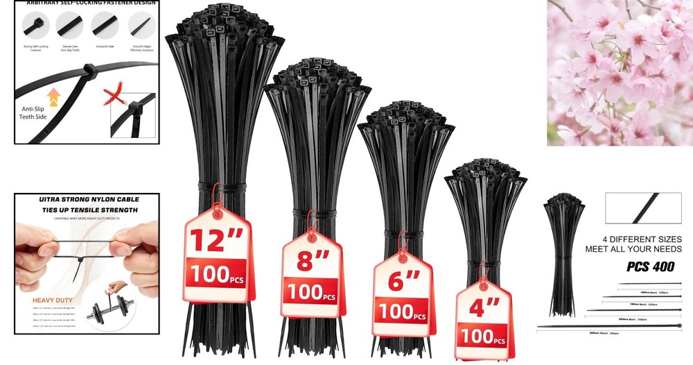 400 Assorted Nylon Cable Ties: Strong & Durable; Perfect for Workshop Projects
