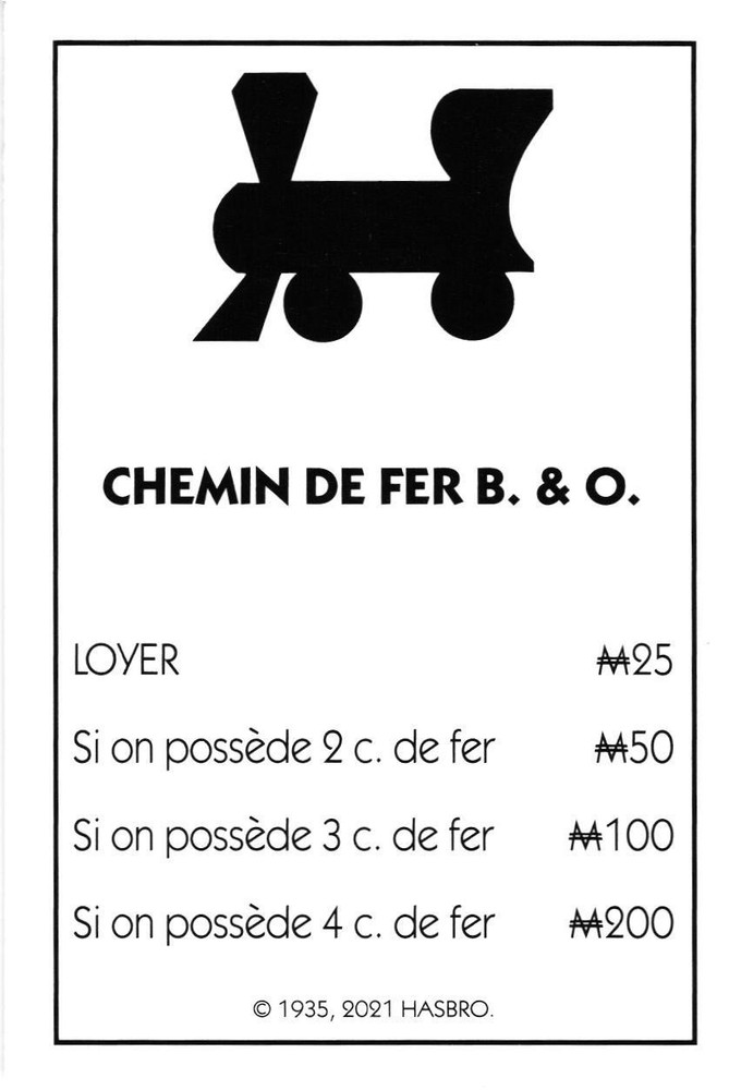2021 Carte Monopoly Chemin De Fer B. O.