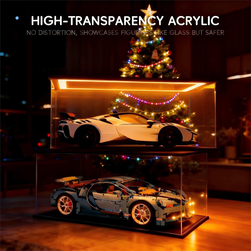 Clear Acrylic Display Case with LED Lights, Dustproof Showcase Display Box fo...