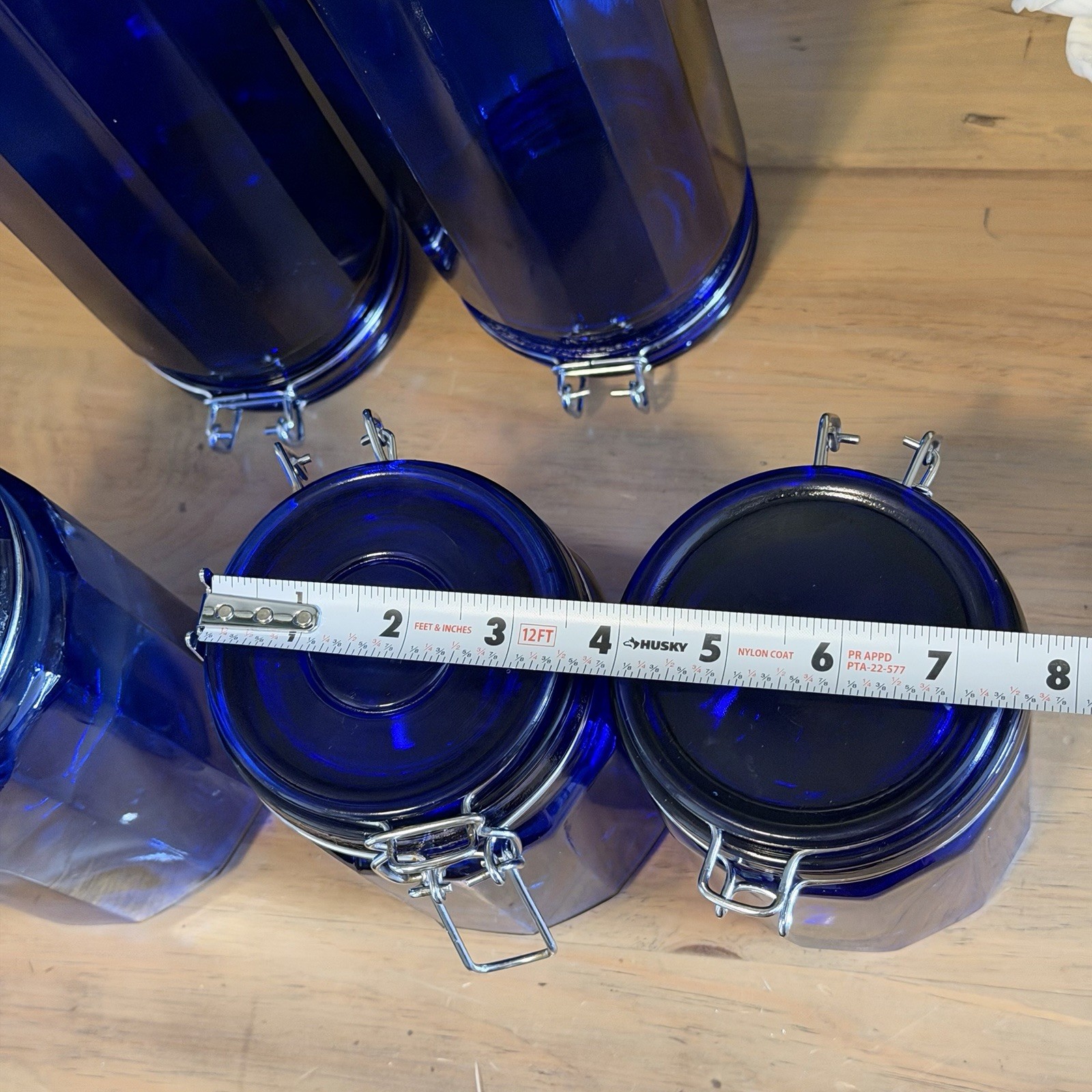 Vintage Cobalt Blue Glass Canister Set 5 Wire Bale Jars Italian Glass