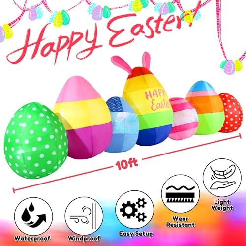 Vibrant Inflatables 10FT Long, Seven Eggs Inflatable Outdoor Easter Eggs