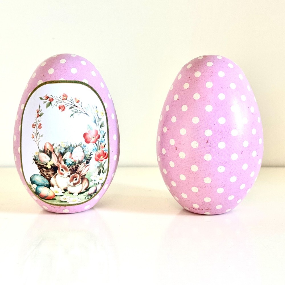 FIVE Easter Egg Tins. 5 Fillable Lithographed Metal Vintage Easter Eggs