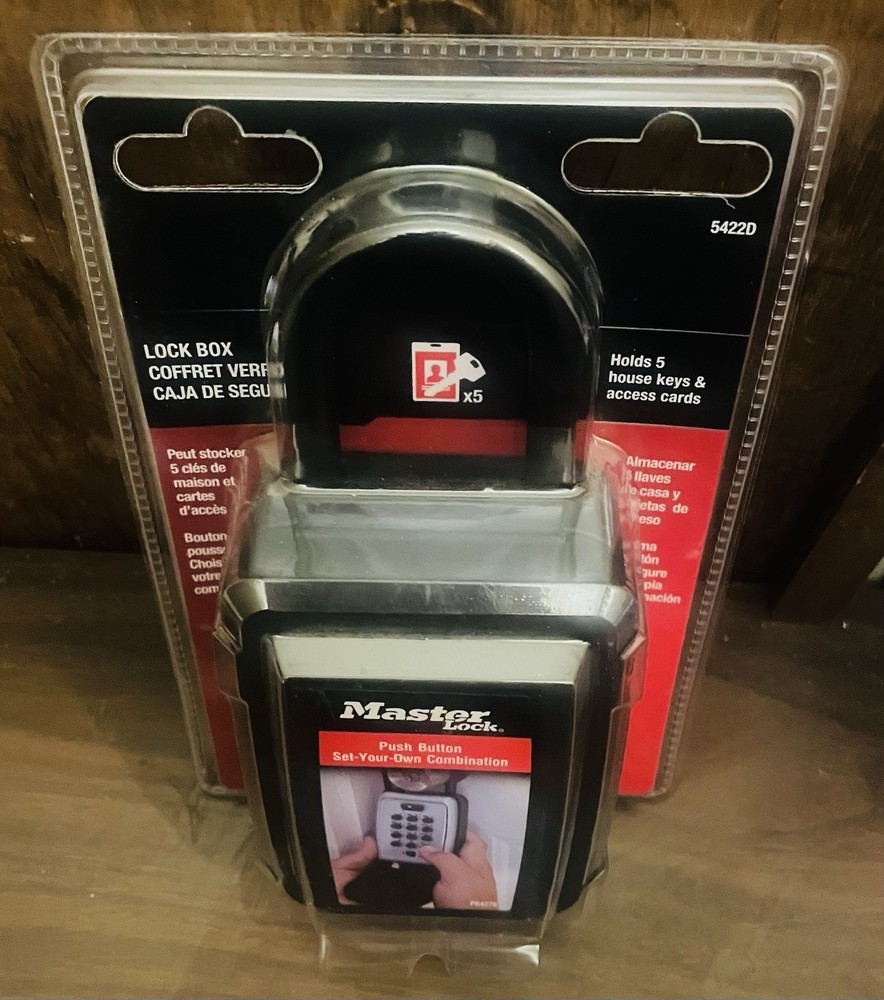 MASTER LOCK Portable Push Button Lock Box w/ Key & Access Card Storage 5422D NEW