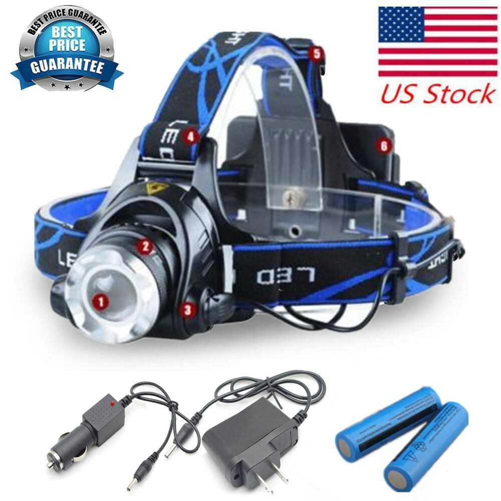 99000000lm LED Headlamp Rechargeable Headlight Head Torch Lamp Flashlight+2 Char